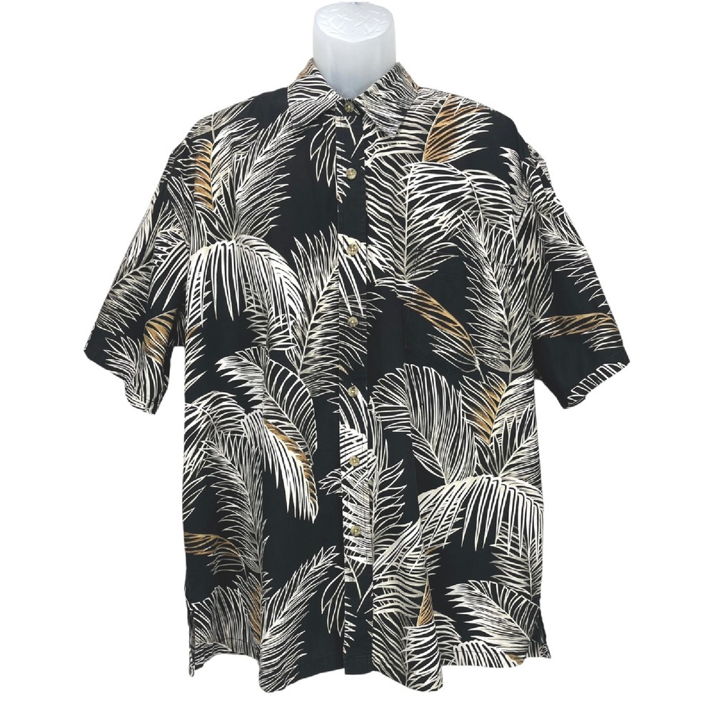 VTG Cooke Street Honolulu Men's 2XL Black Short Sleeve Hawaiian Shirt Palm Leave